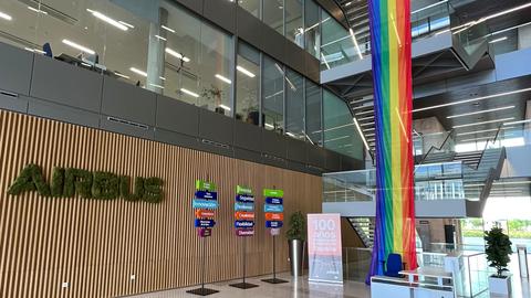 Pride flag in Airbus building in Spain