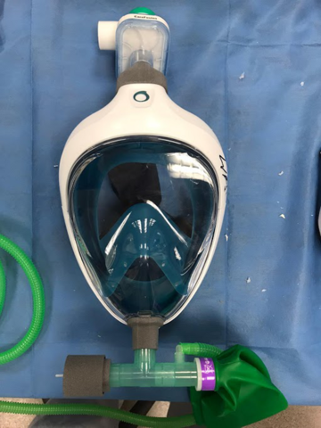 Decathlon Easybreath mask equipped with 3D-printed adaptors and valves