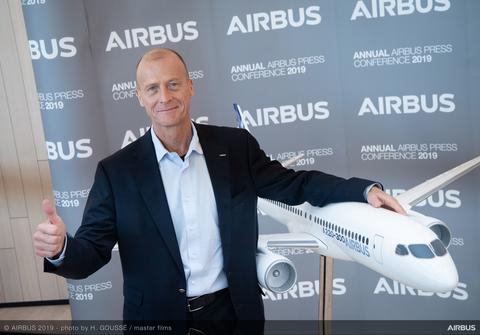 Annual Press Conference 2019 - Tom Enders with A220-300 model