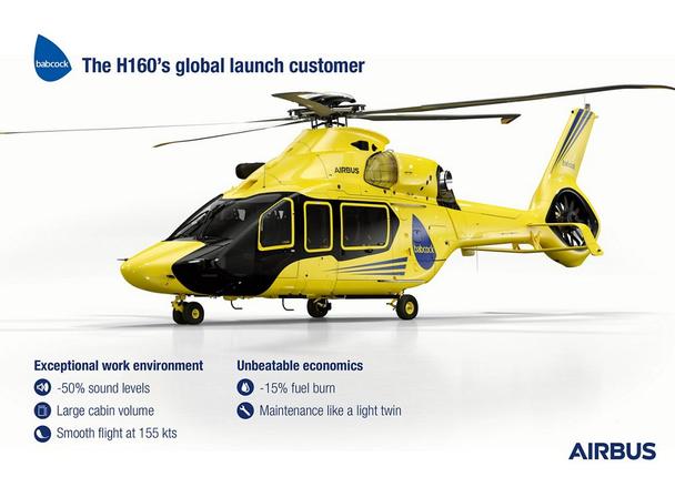Infographic highlighting features of the H160 helicopter.