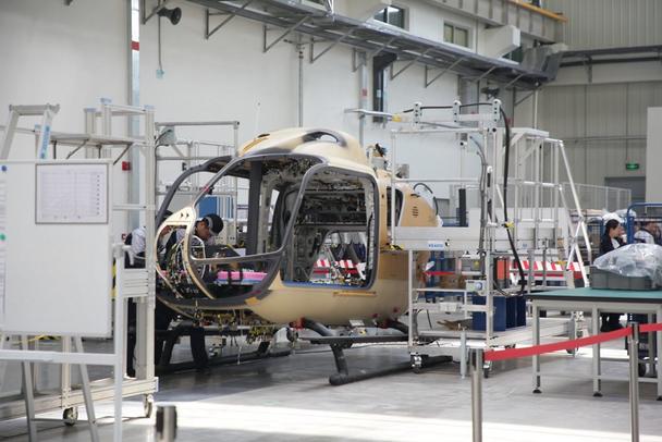 Inside Airbus’ H135 final assembly line in Qingdao.