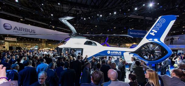 The H160 is unveiled on Airbus Helicopters’ Heli-Expo booth in Orlando, Florida.