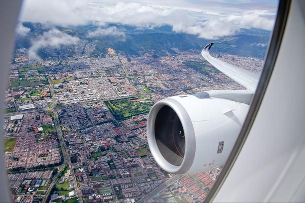 A350 Airbus world tour in Americas in flight above Bogota city