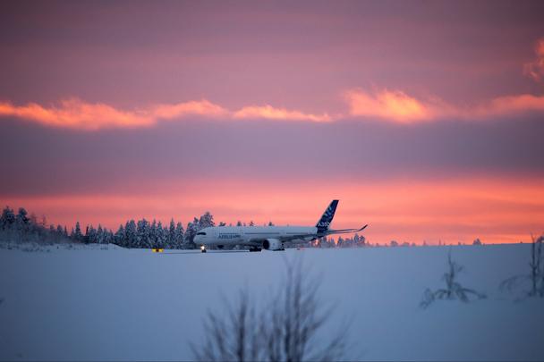 A350-900 Airbus on the ground Canada sunset A350-900 Airbus on the ground Canada sunset