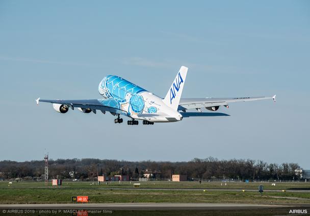 All Nippon Airways A380_ delivery flight take-off from Toulouse