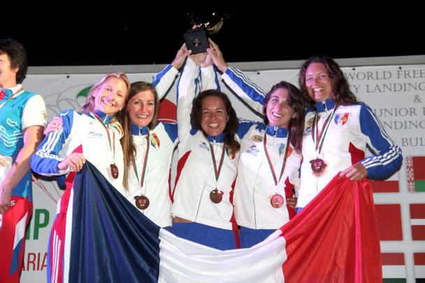 Five Ang’elles celebrate their bronze medals for “Team Accuracy” and “Overall Female Team” at the 35th FAI (Fédération Aéronautique Internationale) World Freefall Style and Accuracy Landing Championships, held August 2018 in Bulgaria Five Ang’elles celebrate their bronze medals for “Team Accuracy” and “Overall Female Team” at the 35th FAI (Fédération Aéronautique Internationale) World Freefall Style and Accuracy Landing Championships, held August 2018 in Bulgaria