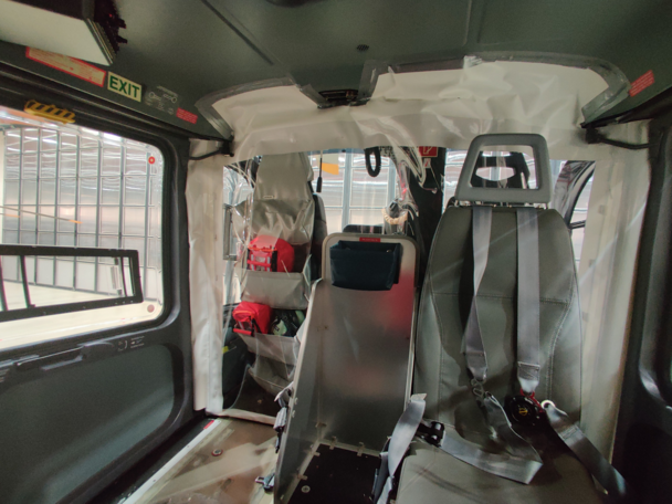 Heli Austria has installed cabin-cockpit separations to protect pilots from the cabin. Heli Austria has installed cabin-cockpit separations to protect pilots from the cabin.