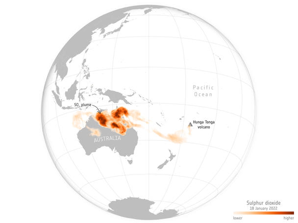 Sulphur dioxide from Tonga eruption spreads over Australia Sulphur dioxide from Tonga eruption spreads over Australia