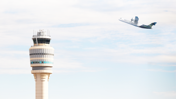 Hydrogen hub at airport Zeroe flying over Atlanta