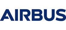 The wordmark 'AIRBUS' rendered in a clean, bold sans-serif with an integrated stylized swirl icon to its left, representing aerodynamics and global flight. — dark background variant