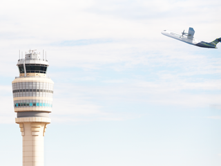 Hydrogen hub at airport ZEROe flying over Atlanta