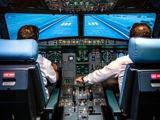 Pilot being trained on an Airbus FFS