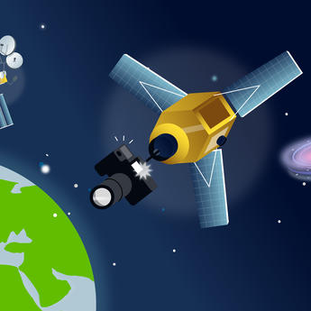 Computer graphic of the earth with satellites showing