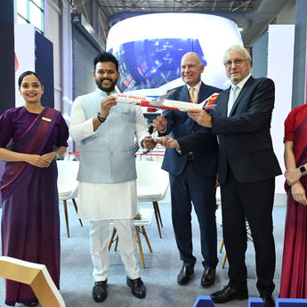 Shri Rammohan Naidu Kinjarapu, Minister of Civil Aviation, Government of India at the inauguration of the Airbus India Training Centre, a 50:50 joint venture facility with Air India, along with Air India CEO Campbell Wilson and Airbus CEO