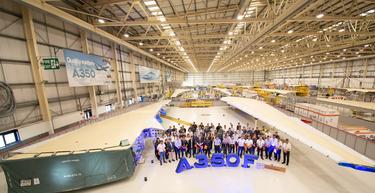 Airbus A350F first wingset Broughton with team Airbus A350F first wingset Broughton with team