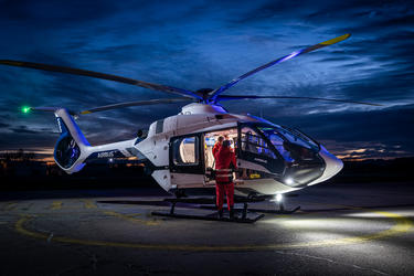 Crew preparing Airbus H140 cabin Crew preparing Airbus H140 cabin