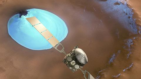 Mars express over water ice crater | © ESA