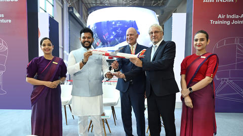 Shri Rammohan Naidu Kinjarapu, Minister of Civil Aviation, Government of India at the inauguration of the Airbus India Training Centre, a 50:50 joint venture facility with Air India, along with Air India CEO Campbell Wilson and Airbus CEO