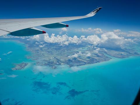 A350 Airbus world tour in Americas sea from windows cabin