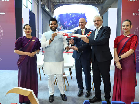 Airbus and Air India pilot training centre inauguration Shri Rammohan Naidu Kinjarapu, Minister of Civil Aviation, Government of India at the inauguration of the Airbus India Training Centre, a 50:50 joint venture facility with Air India, along with Air India CEO Campbell Wilson and Airbus CEO