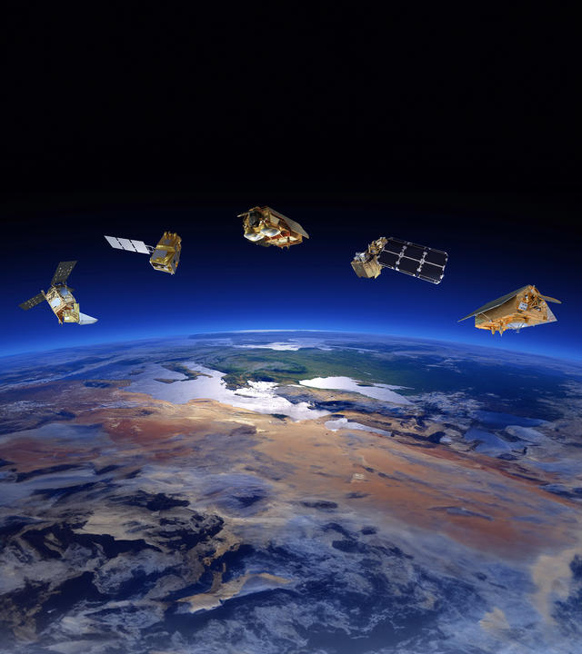 Space satellites orbiting the earth
