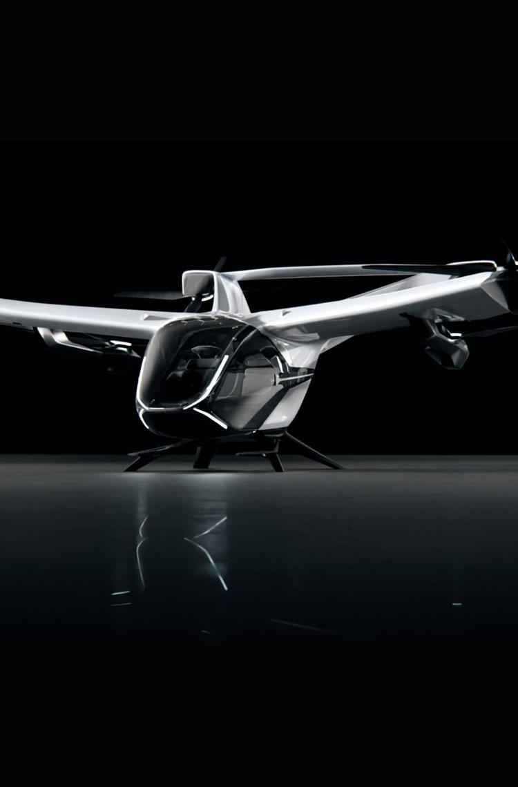 Ushering in the next generation of CityAirbus, the fully electric vehicle is equipped with fixed wings, a V-shaped tail, and eight electrically powered propellers as part of its uniquely designed distributed propulsion system.