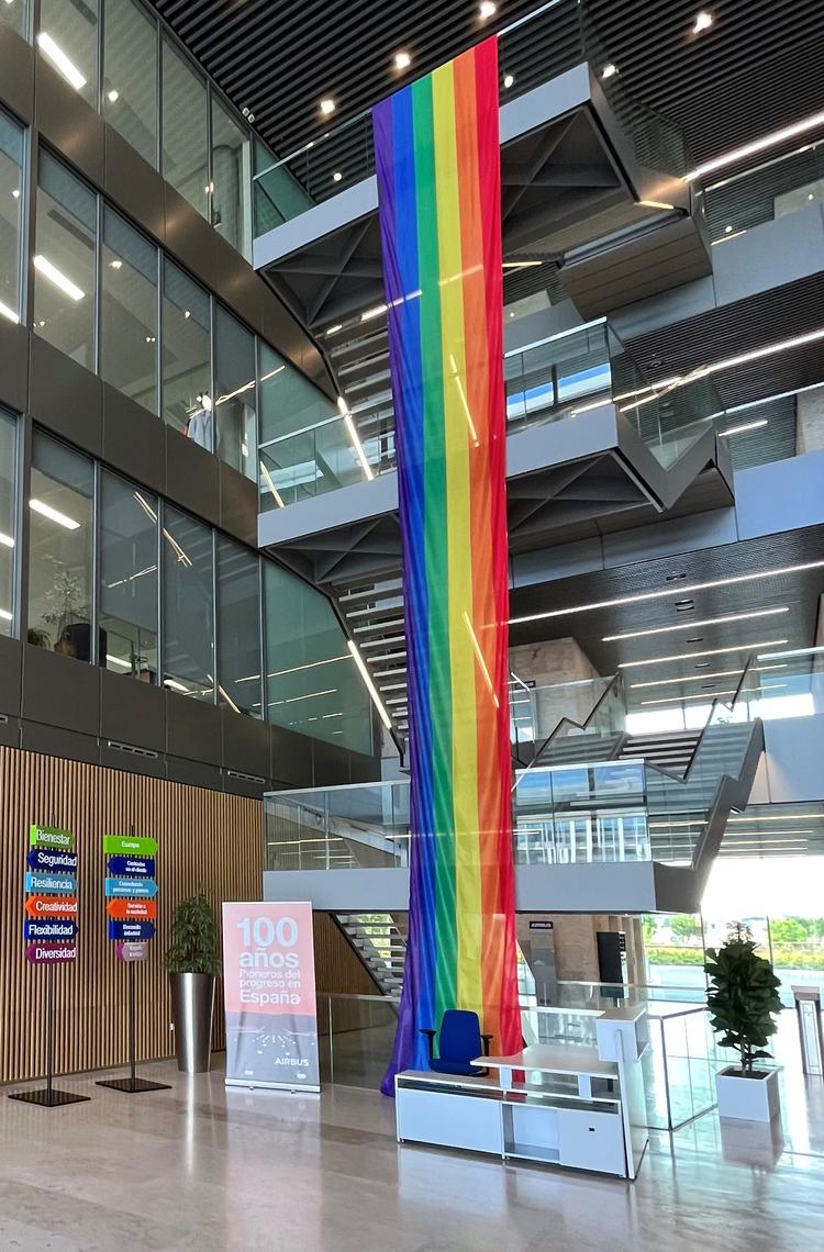 Pride flag in Airbus building in Spain