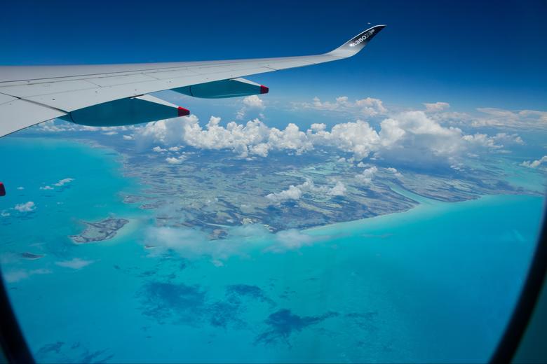 A350 Airbus world tour in Americas sea from windows cabin