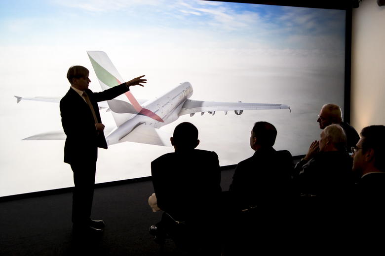 Michael Lau with Emirates’ representatives during a cabin design review