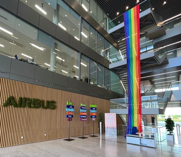 Pride flag in Airbus building in Spain