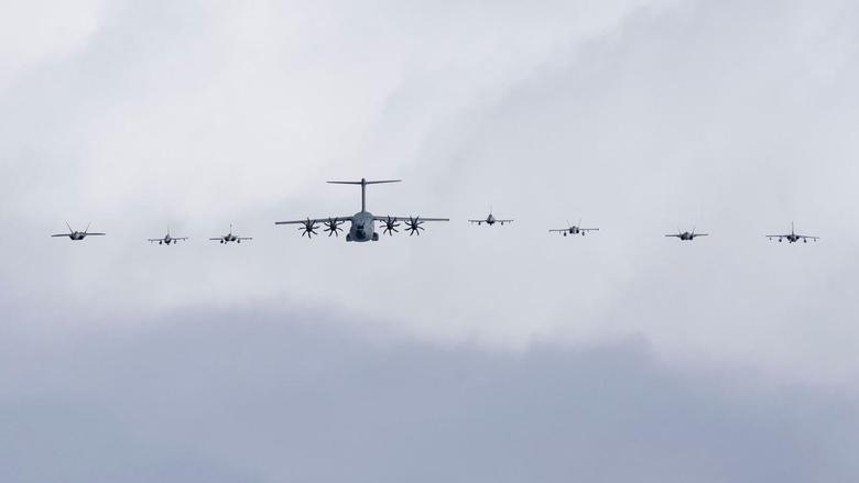 Military Aircraft flying display in Alaska during Pacific Skies