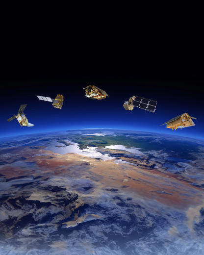 Space satellites orbiting the earth