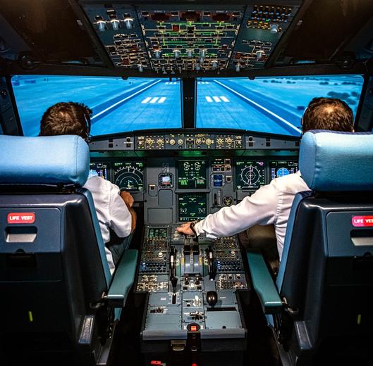 Pilot being trained on an Airbus FFS